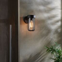 Loops Matt Black Outdoor Wall Light with Clear Glass Shade - IP44 Rated - LED Bulb - thumbnail 4