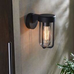 Loops Matt Black Outdoor Wall Light with Clear Glass Shade - IP44 Rated - LED Bulb - thumbnail 3