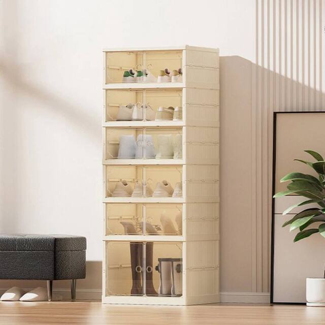 KORVIXA 6 Tier Plastic Wardrobe Storage Box in Beige - Size: 800mm - image 1