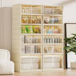 KORVIXA 6 Tier Plastic Wardrobe Storage Box in Beige - Size: 800mm - thumbnail 3