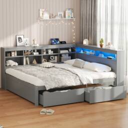 Matteo Grey Wood Double Daybed with LED, Storage & Charging Station - thumbnail 2