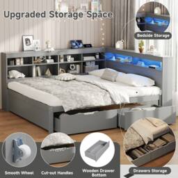 Matteo Grey Wood Double Daybed with LED, Storage & Charging Station - thumbnail 6