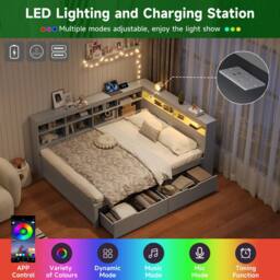 Matteo Grey Wood Double Daybed with LED, Storage & Charging Station - thumbnail 7