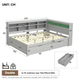 Matteo Grey Wood Double Daybed with LED, Storage & Charging Station - thumbnail 9