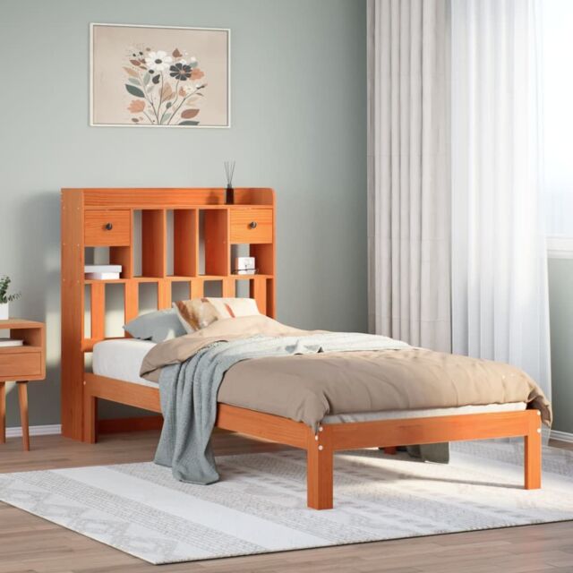 Berkfield Home Bookcase Bed without Mattress Wax Brown 100x200cm Solid Wood Pine - Size: 100x200 cm - image 1
