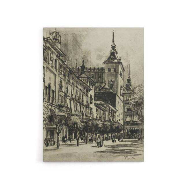 "Artery8 Joseph Pennell The Zocodover Toledo Cityscape Drawing Canvas Art Print in Grey - Size: W12"" x H16""" - image 1