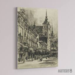"Artery8 Joseph Pennell The Zocodover Toledo Cityscape Drawing Canvas Art Print in Grey - Size: W12"" x H16""" - thumbnail 2