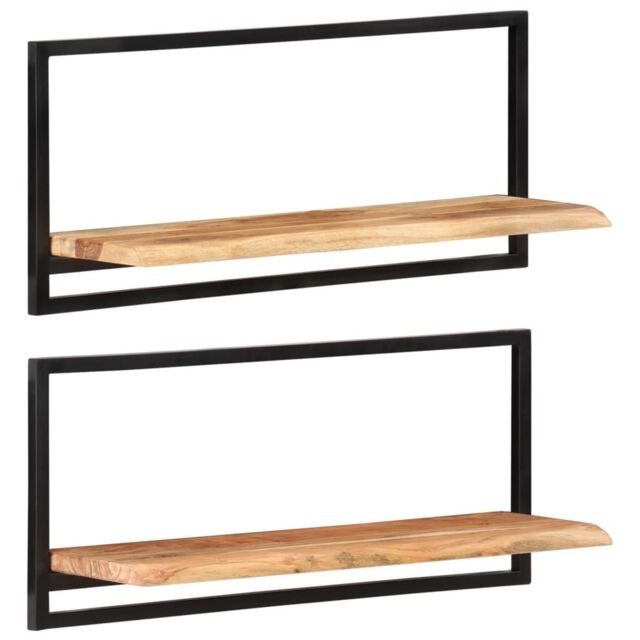 Berkfield Home Wall Shelves 2 pcs 80x25x35 cm Solid Wood Acacia & Steel in Brown - Size: 80 x 25 x 35 cm - image 1