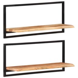 Berkfield Home Wall Shelves 2 pcs 80x25x35 cm Solid Wood Acacia & Steel in Brown - Size: 80 x 25 x 35 cm