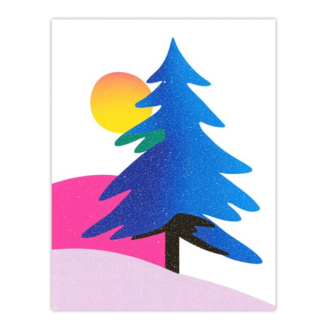 "Artery8 Modern Abstract Tree Snow Sun Bold Colourful Wall Art Print in Blue - Size: W12"" x H16""" - image 1