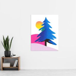 "Artery8 Modern Abstract Tree Snow Sun Bold Colourful Wall Art Print in Blue - Size: W12"" x H16""" - thumbnail 4