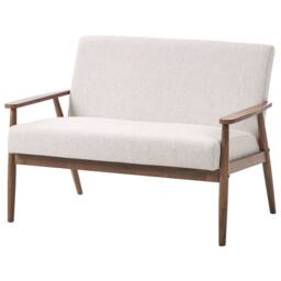 Wyld and Coco Retro 2-Seater Sofa Beige and Dark Brown Polyester Wood Frame - thumbnail 3