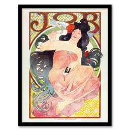Artery8 Art Nouveau Vintage French Job Paper Advert Framed Wall Art Print Mucha - Size: A4 - thumbnail 1