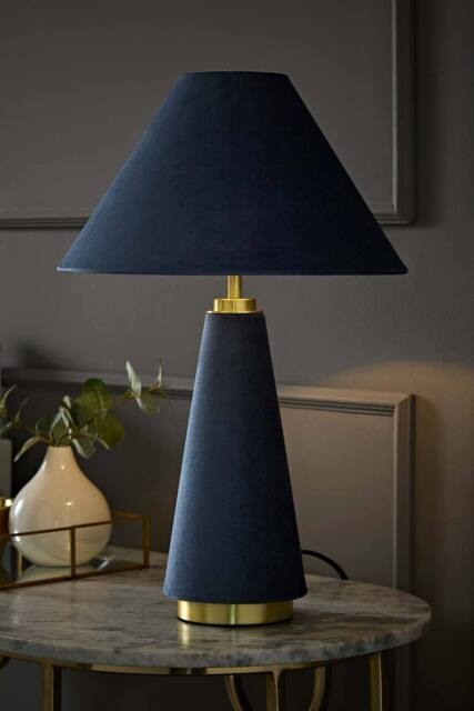 ValueLights Martha Conical Lamp Shade Velvet Boucle Full Fabric Table Lamp in Navy - image 1
