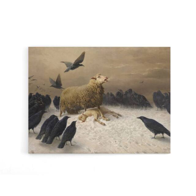 "Artery8 Schenck Anguish Sheep & Murder Of Crows Canvas Wall Art Print in Brown - Size: W18"" x H24""" - image 1