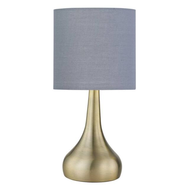 First Choice Lighting Romana - Antique Brass Touch Table Lamp with Grey Cotton Shade in Bronze - image 1