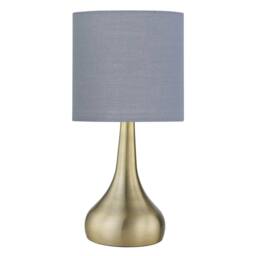First Choice Lighting Romana - Antique Brass Touch Table Lamp with Grey Cotton Shade in Bronze
