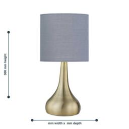 First Choice Lighting Romana - Antique Brass Touch Table Lamp with Grey Cotton Shade in Bronze - thumbnail 5