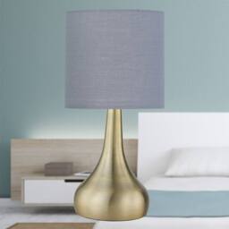 First Choice Lighting Romana - Antique Brass Touch Table Lamp with Grey Cotton Shade in Bronze - thumbnail 4