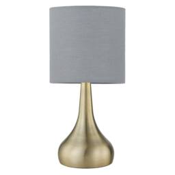 First Choice Lighting Romana - Antique Brass Touch Table Lamp with Grey Cotton Shade in Bronze - thumbnail 2