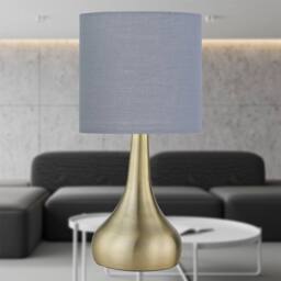 First Choice Lighting Romana - Antique Brass Touch Table Lamp with Grey Cotton Shade in Bronze - thumbnail 3