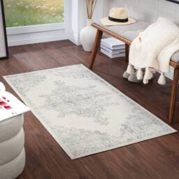 Livabliss Roma-Vintage Off-White Grey Charcoal Traditional Boho Living Dining Bedroom Rug in Cream - Size: 200 cm x 200 cm - thumbnail 6