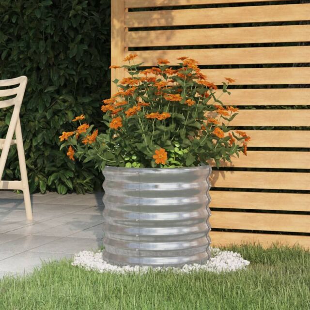 Berkfield Home Garden Planter Powder-coated Steel 40x40x36 cm Silver - Size: 40 x 40 x 36 cm