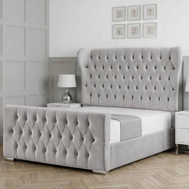 Living Comfort Bedz Velvetine Plush Velvet Upholstered Bed Slatted Base - 48Inch Headboard in Silver - Size: King - image 1