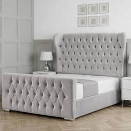 Living Comfort Bedz Velvetine Plush Velvet Upholstered Bed Slatted Base - 48Inch Headboard in Silver - Size: King - thumbnail 1