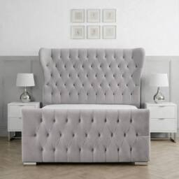 Living Comfort Bedz Velvetine Plush Velvet Upholstered Bed Slatted Base - 48Inch Headboard in Silver - Size: King - thumbnail 2