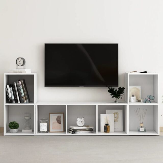Berkfield Home 3 Piece TV Cabinet Set White Engineered Wood - image 1