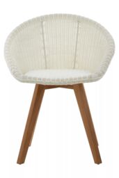 Orsina Modern Design Lounge Chair, Comfortable White Faux Rattan Upholstered Armless Chair, Sturdy Wooden Chair in Brown