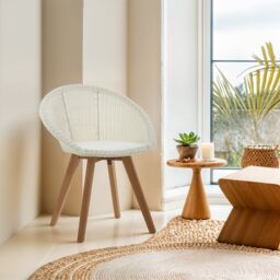 Orsina Modern Design Lounge Chair, Comfortable White Faux Rattan Upholstered Armless Chair, Sturdy Wooden Chair in Brown - thumbnail 3