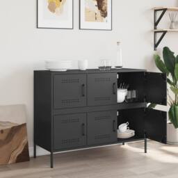 Berkfield Home Sideboard Black 100.5x39x79 cm Steel - thumbnail 3