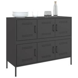 Berkfield Home Sideboard Black 100.5x39x79 cm Steel - thumbnail 4