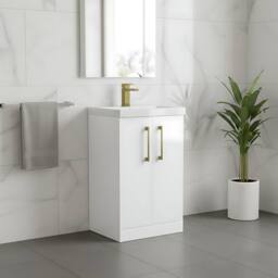 Balterley Modern Bathroom 2 Soft Close Door Vanity Unit Basin, White, 500mm in White - thumbnail 3