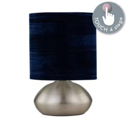 First Choice Lighting Set of 2 Jenson - Brushed Chrome Touch Table Lamps Blue Velvet Shade in Silver - thumbnail 6