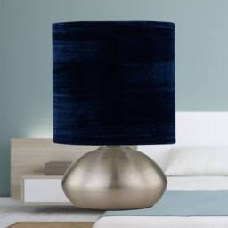 First Choice Lighting Set of 2 Jenson - Brushed Chrome Touch Table Lamps Blue Velvet Shade in Silver - thumbnail 5