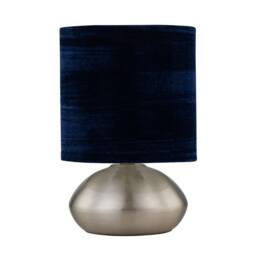 First Choice Lighting Set of 2 Jenson - Brushed Chrome Touch Table Lamps Blue Velvet Shade in Silver - thumbnail 2