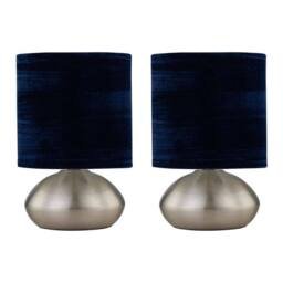 First Choice Lighting Set of 2 Jenson - Brushed Chrome Touch Table Lamps Blue Velvet Shade in Silver - thumbnail 1