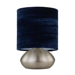 First Choice Lighting Set of 2 Jenson - Brushed Chrome Touch Table Lamps Blue Velvet Shade in Silver - thumbnail 3