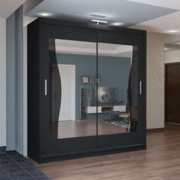 MN Furniture Basel Mirror Sliding Wardrobe - LED Light 180cm x 217cm in Black - Size: 180 cm x 217 cm - thumbnail 1