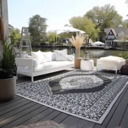 THE RUGS Gemini Reversible Indoor & Outdoor Rug Polypropylene Medallion Rug in Black - Size: 160 cm x 230 cm - thumbnail 7
