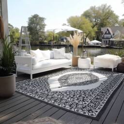 THE RUGS Gemini Reversible Indoor & Outdoor Rug Polypropylene Medallion Rug in Black - Size: 160 cm x 230 cm - thumbnail 8