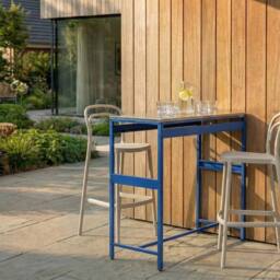 Wyld and Coco Suncrest Outdoor Bar Table Blue Stainless Steel Top Powder Coat - thumbnail 1