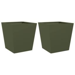 Berkfield Home Garden Planters Olive Green 2 pcs 40x40x40 cm Steel - Size: 40 x 40 x 40 cm - thumbnail 3