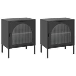 Berkfield Home Nightstands 2 pcs Black 50x35x60 cm Glass & Steel - Size: 50 x 35 x 60 cm - thumbnail 3