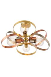 Netlighting Hoop Multi Arm Semi Flush Ceiling Light Satin Brass Brushed Copper Plate in Gold