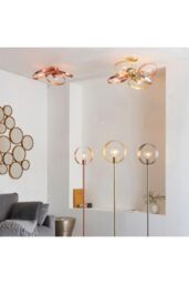 Netlighting Hoop Multi Arm Semi Flush Ceiling Light Satin Brass Brushed Copper Plate in Gold - thumbnail 5