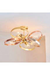 Netlighting Hoop Multi Arm Semi Flush Ceiling Light Satin Brass Brushed Copper Plate in Gold - thumbnail 2